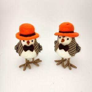 FABRIC Bird Figure Tweed Coat Orange Top Hat Brown Tie Autumn Fall 7” No Tags